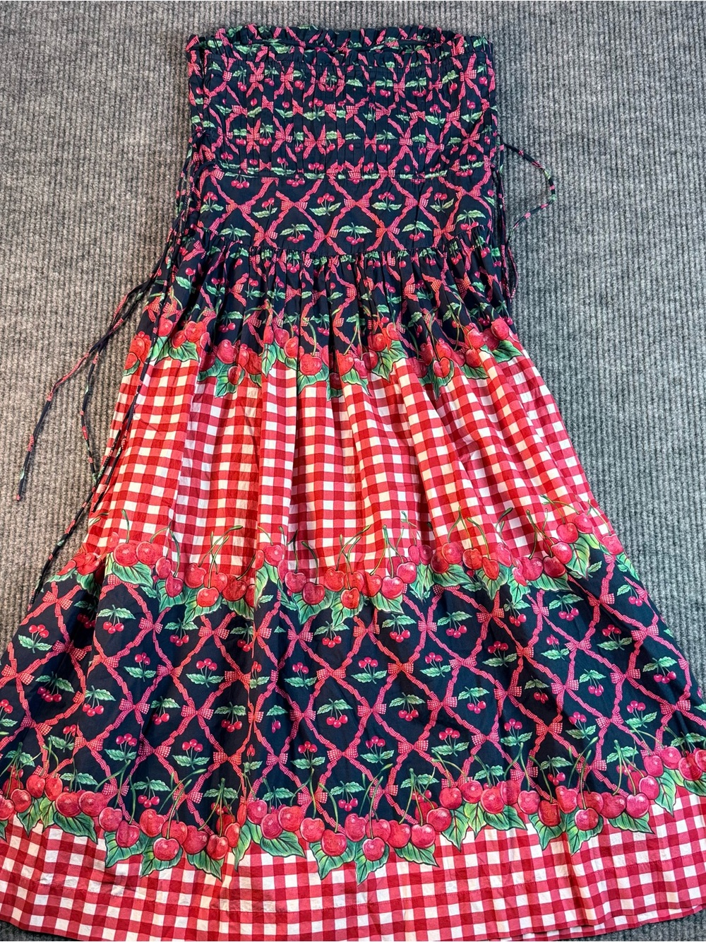 Damson Madder Kelia Cherry Pie Gingham Strapless Cotton Midi Sundress US 8 UK 12 - Picture 9 of 11